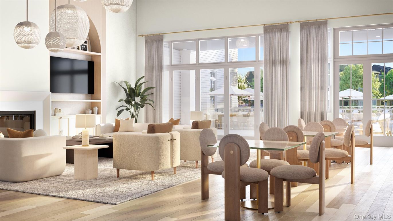 Dining room, Fireplace, Interior, Living room, Pendant Lights, Wood Texture Flooring