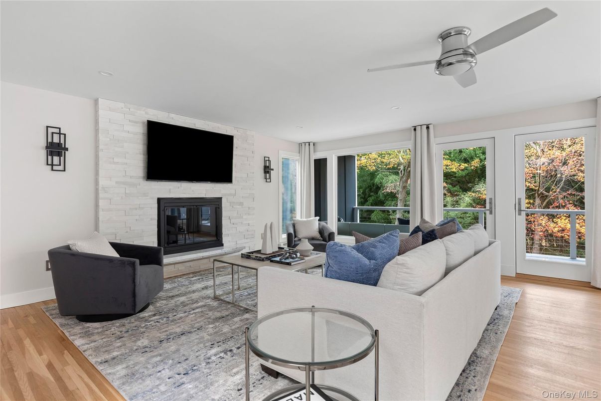 Fireplace, Interior, Living room, Stone Walls, Wood Texture Flooring