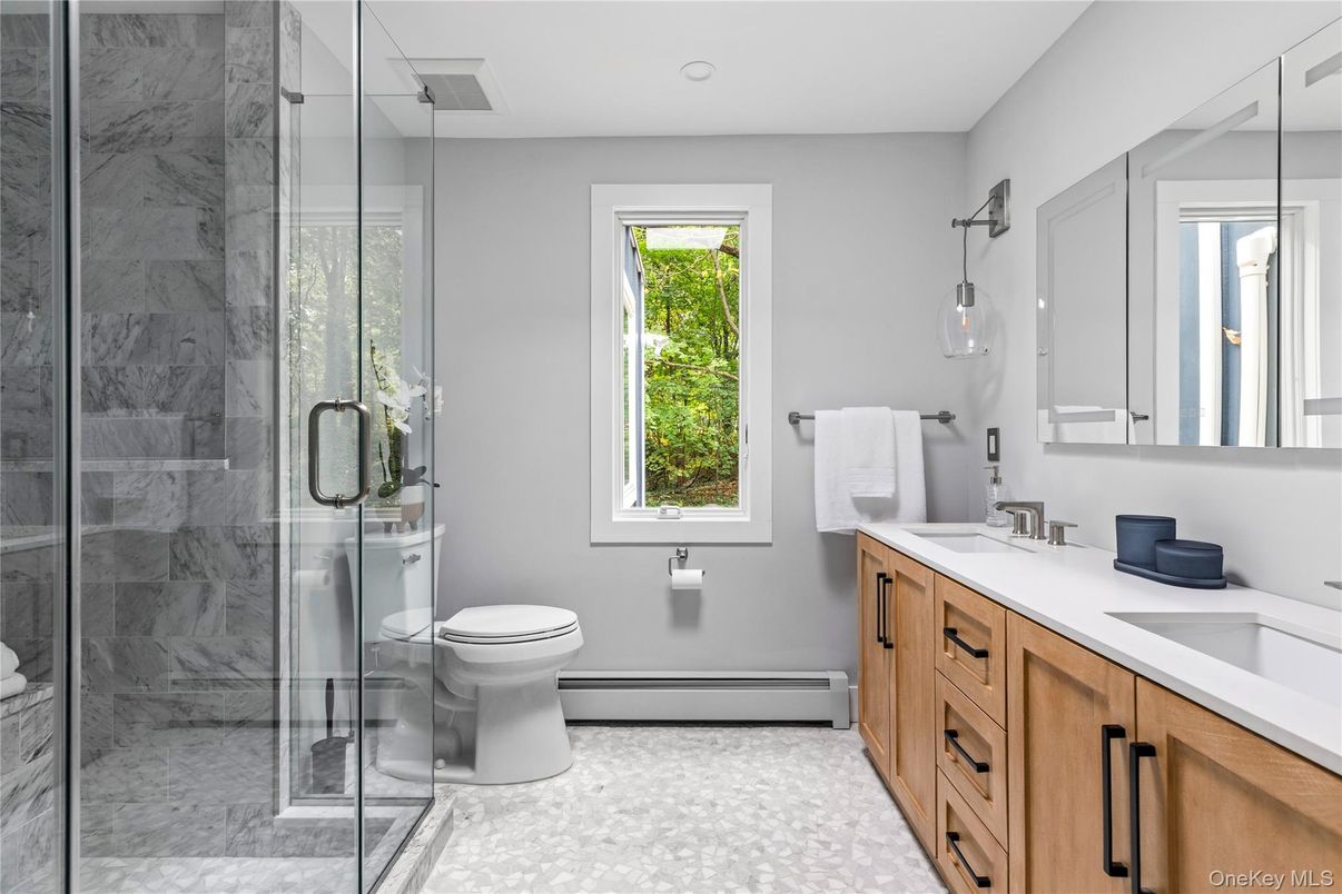 Bathroom, Dual Sink Vanities, Glass Shower, Interior, Recessed Lighting