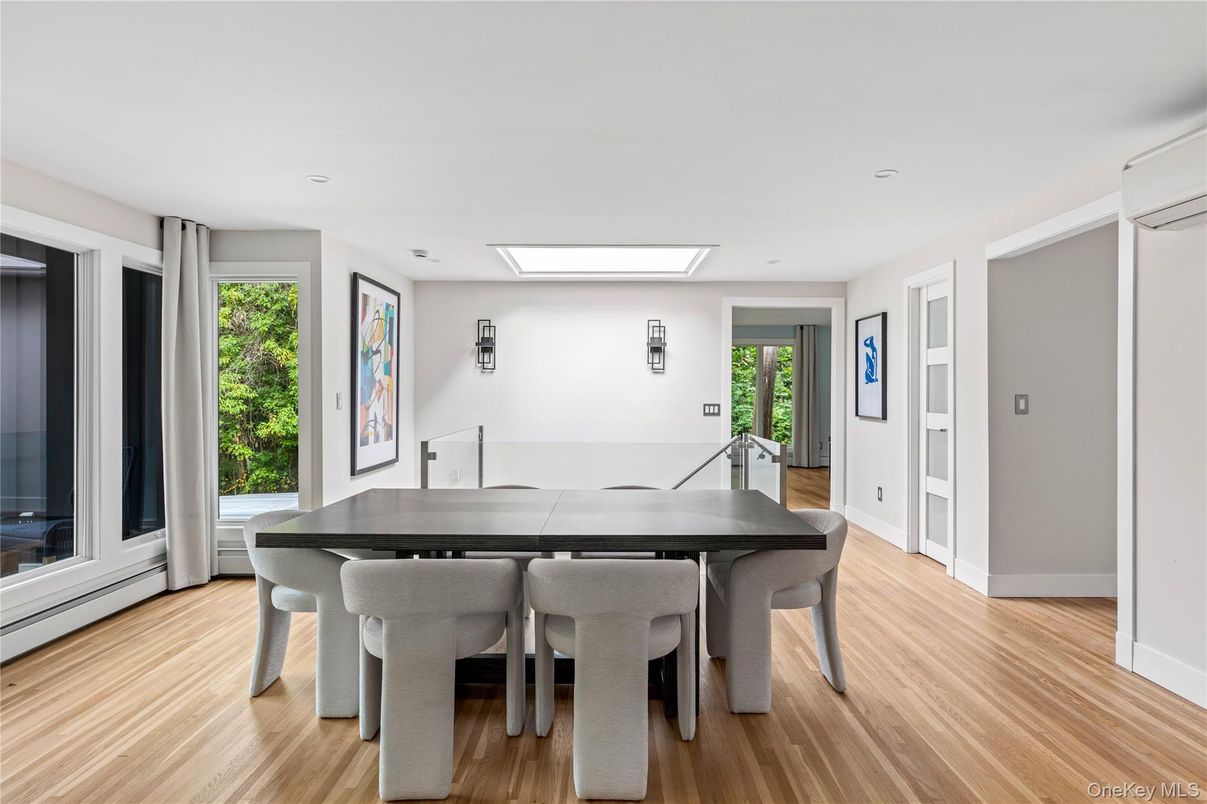 Dining room, Interior, Recessed Lighting, Wood Texture Flooring