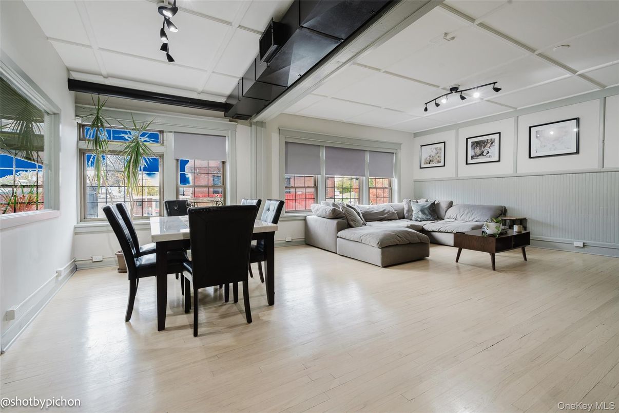 Dining room, Interior, Living room, Pendant Lights, Wood Texture Flooring