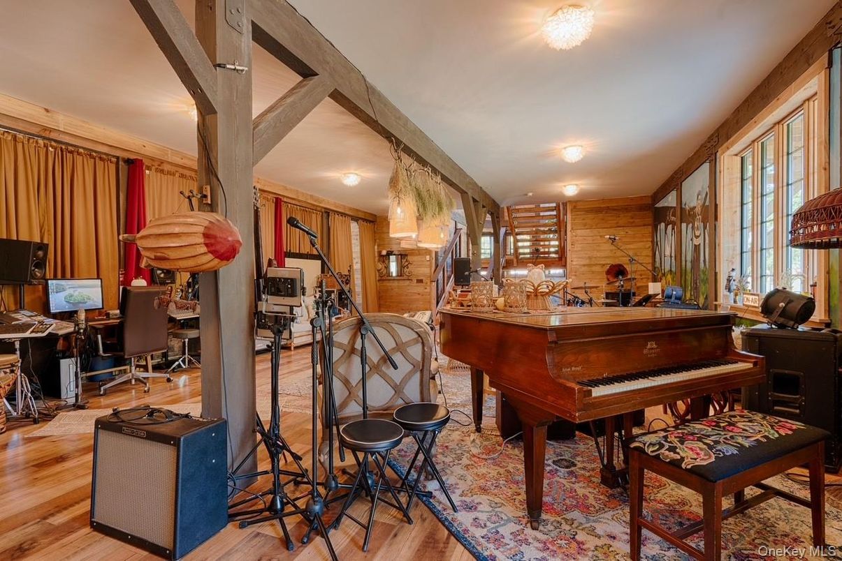 Dining room, Interior, Piano, Wood Texture Flooring, Wooden Walls