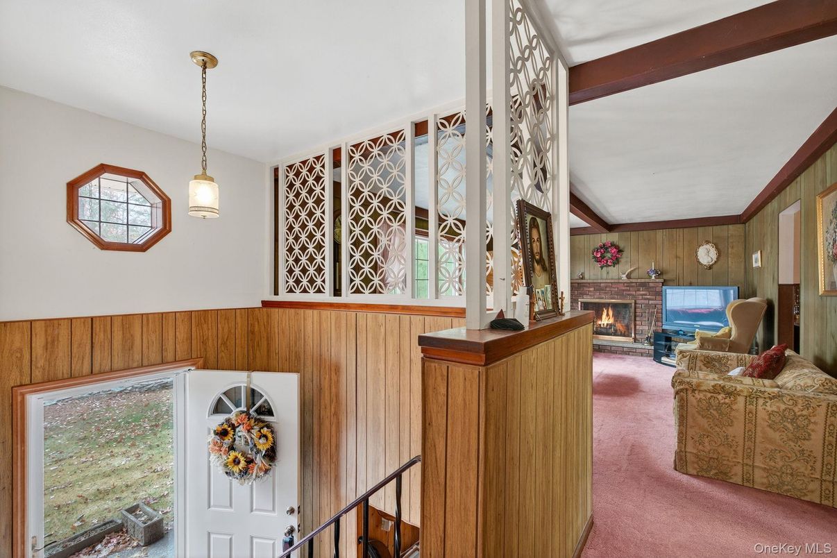 Fireplace, Interior, Pendant Lights, Wooden Walls