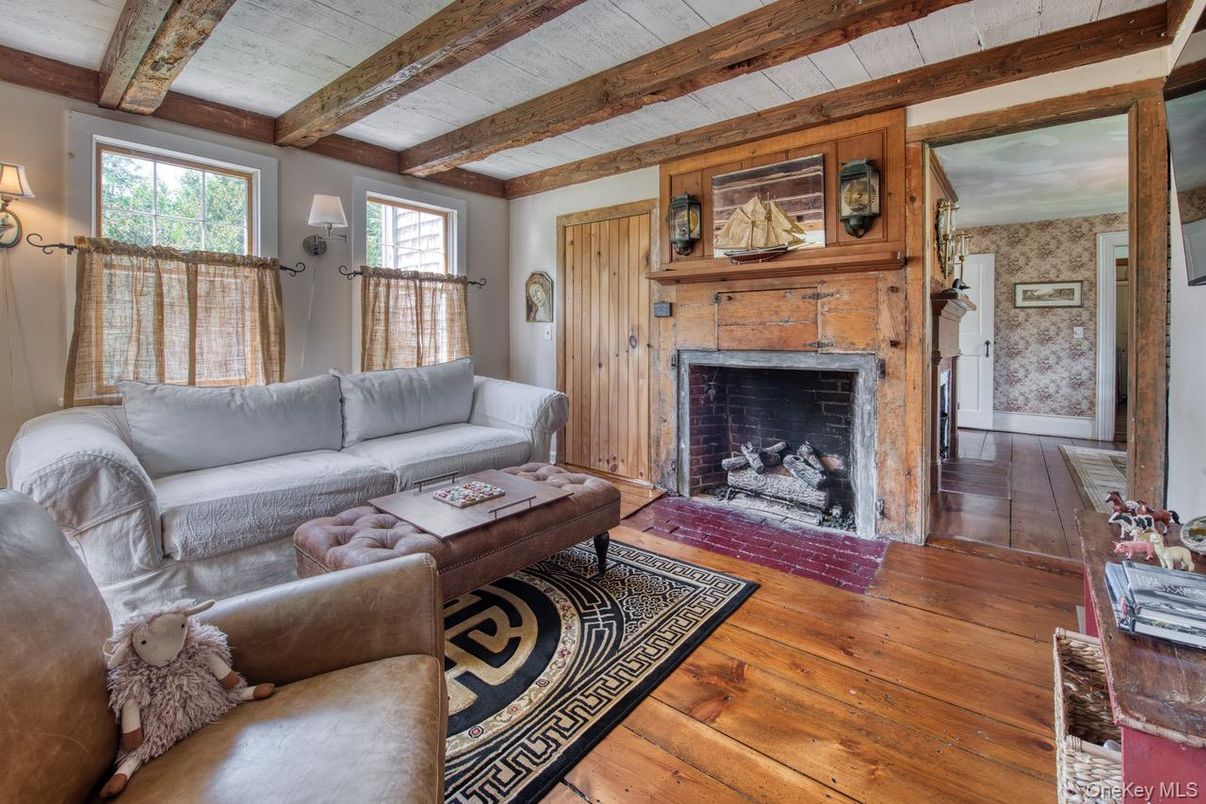 Fireplace, Interior, Living room, Wooden Beams, Wood Texture Flooring