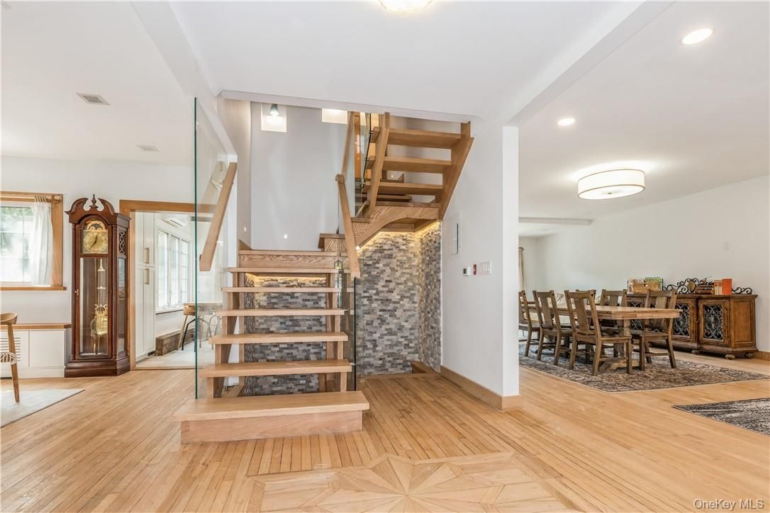 Dining room, Interior, Recessed Lighting, Wood Texture Flooring