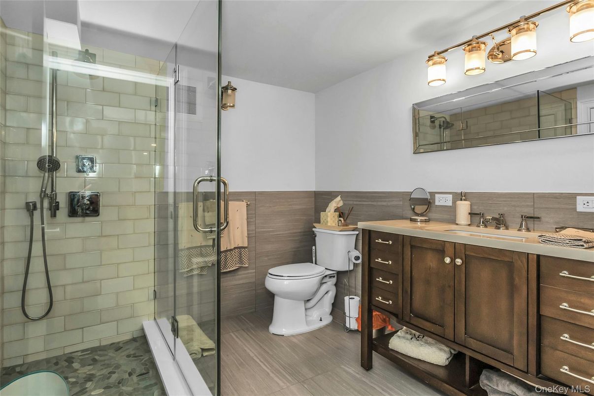 Bathroom, Glass Shower, Interior, Wood Texture Flooring