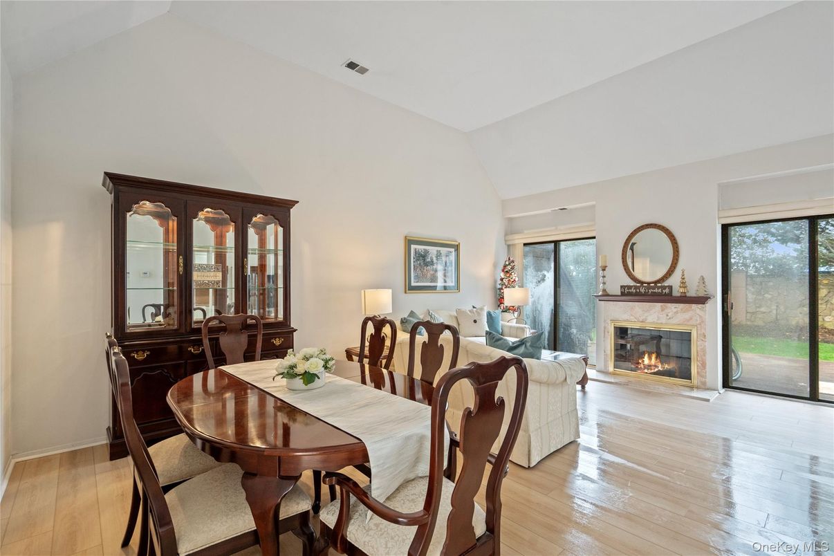 Dining room, Fireplace, Interior, Living room, Wood Texture Flooring