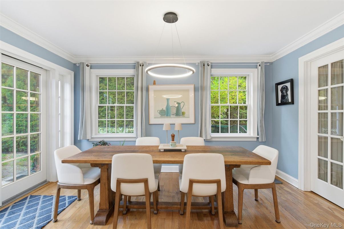 Dining room, Interior, Pendant Lights, Wood Texture Flooring