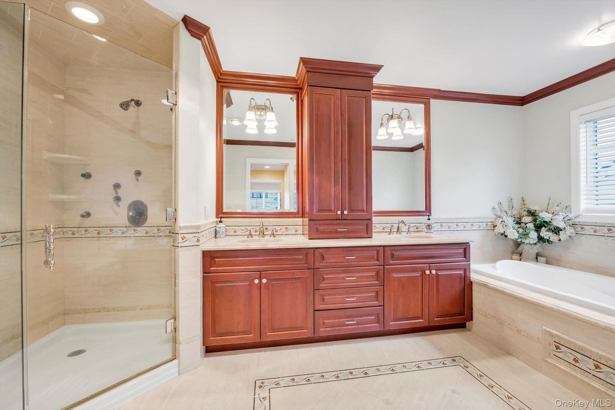Bathroom, Dual Sink Vanities, Glass Shower, Interior, Recessed Lighting