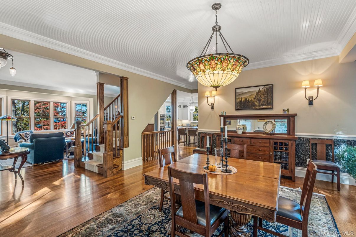 Dining room, Interior, Living room, Pendant Lights, Wood Texture Flooring