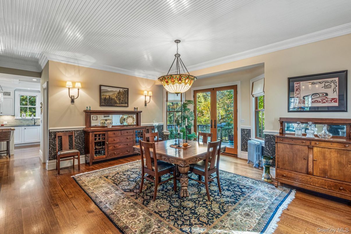 Dining room, Interior, Pendant Lights, Wood Texture Flooring