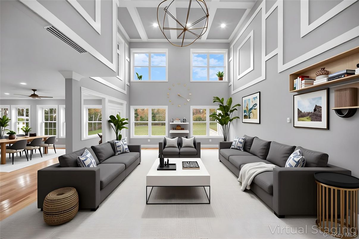 Chandelier, Dining room, Interior, Living room, Pendant Lights, Recessed Lighting, Wood Texture Flooring