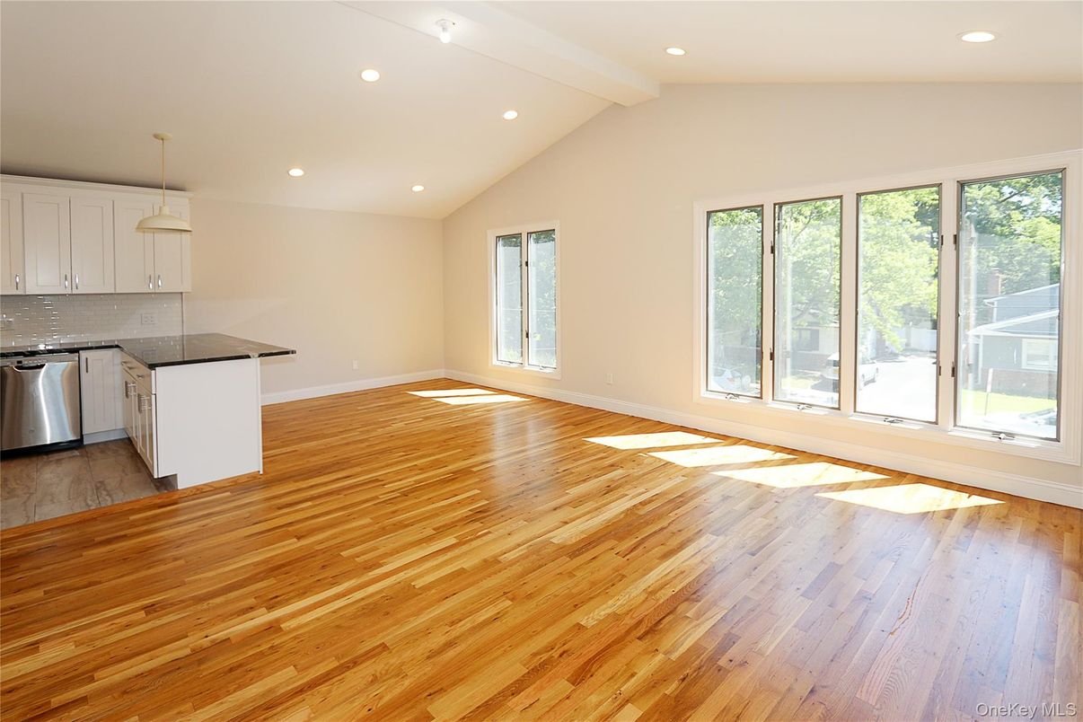 Empty room, Interior, Kitchen, Recessed Lighting, Wood Texture Flooring