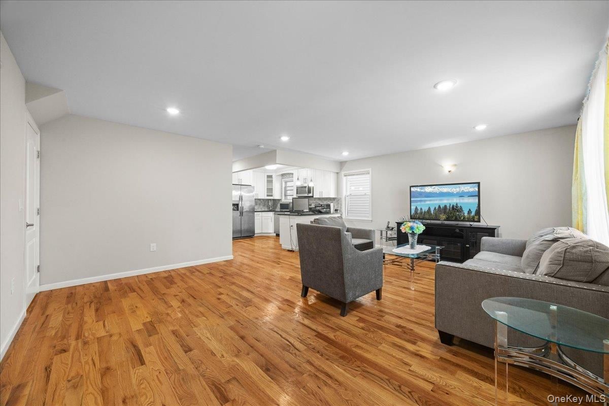 Interior, Kitchen, Living room, Recessed Lighting, Stainless Steel Appliances, Wood Texture Flooring