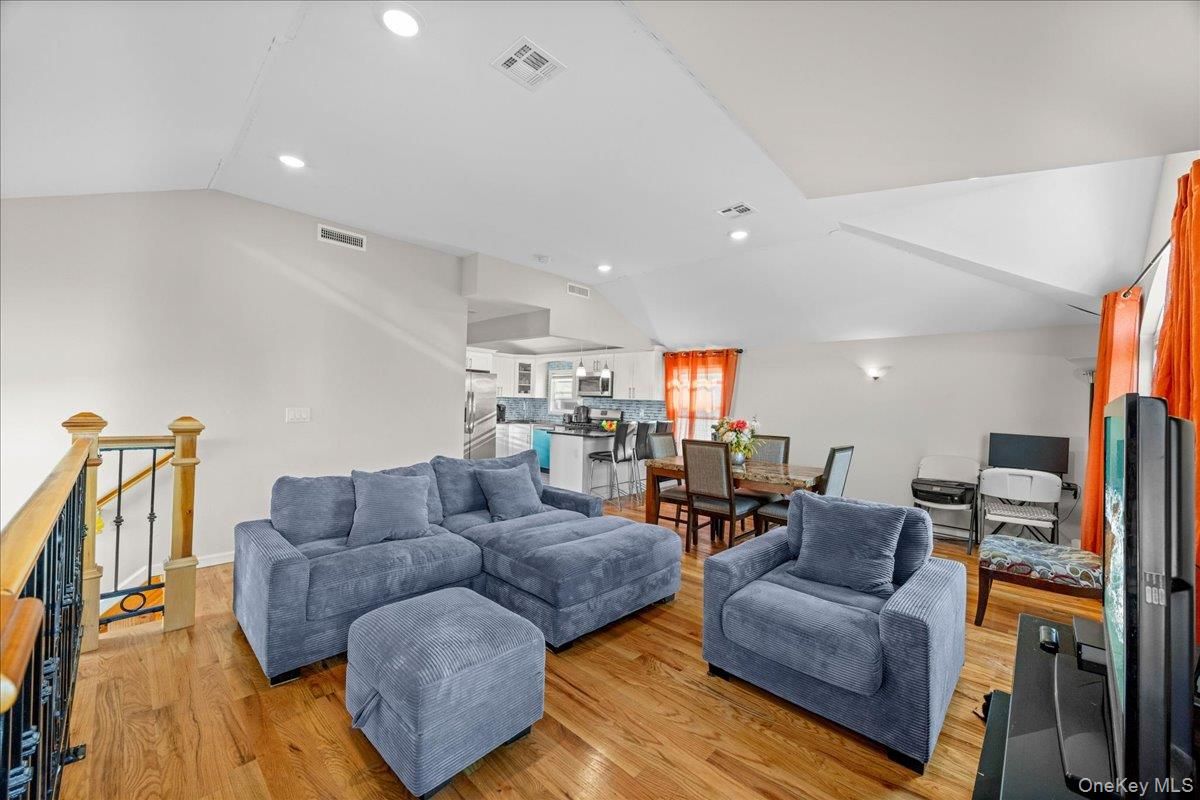 Dining room, Interior, Kitchen, Living room, Recessed Lighting, Wood Texture Flooring