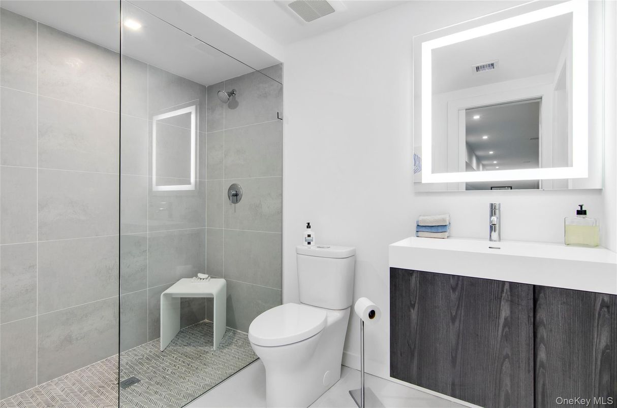 Bathroom, Glass Shower, Interior, Recessed Lighting