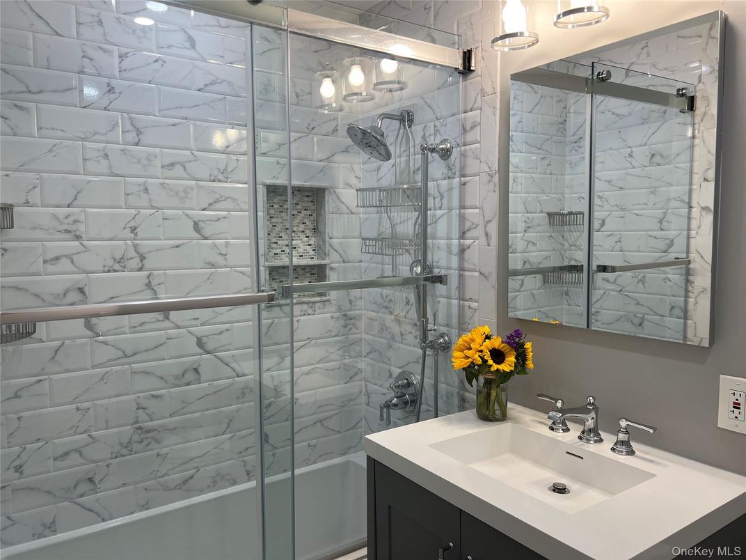 Bathroom, Glass Shower, Interior, Marble Walls