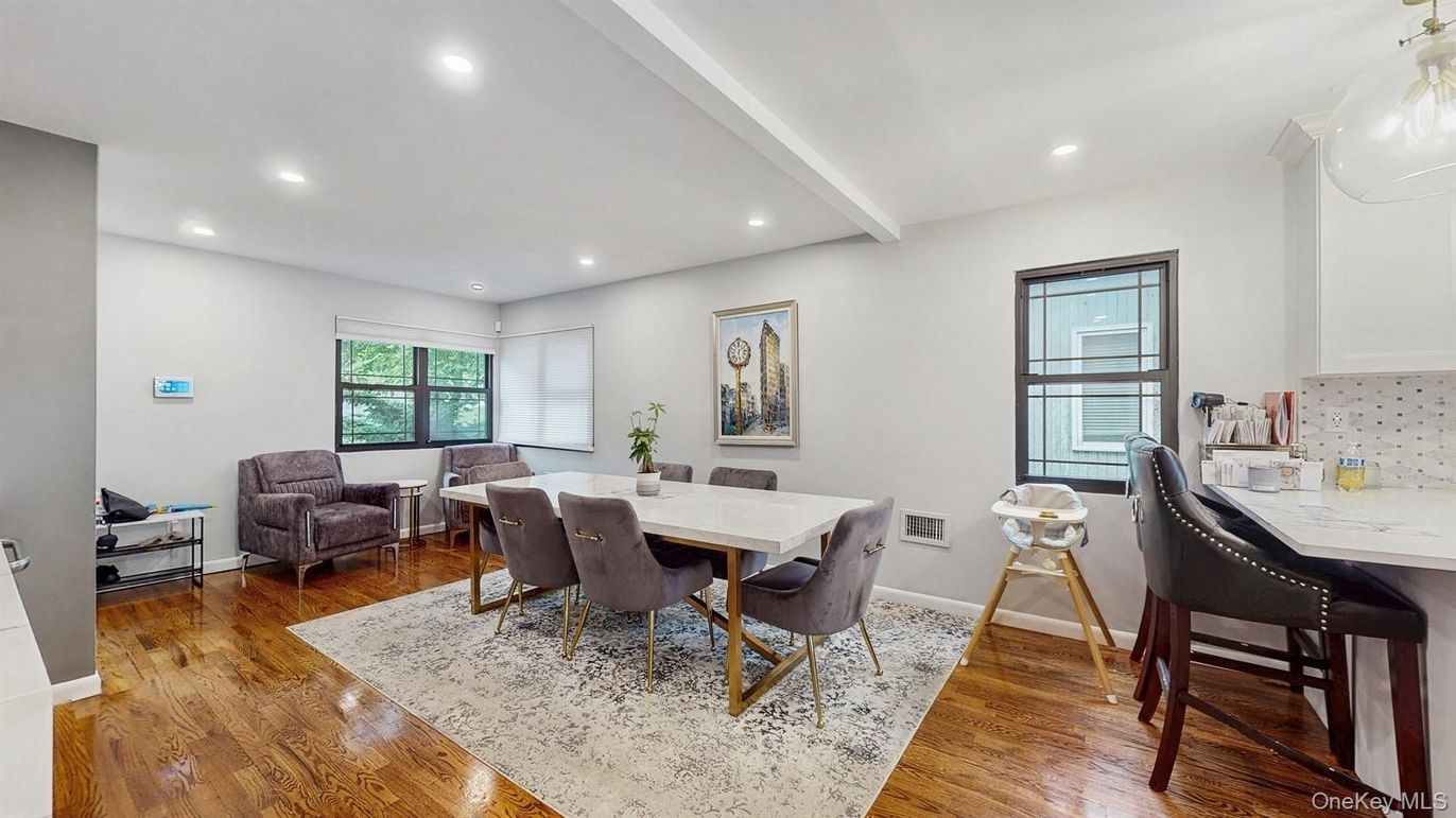 Dining room, Interior, Recessed Lighting, Wood Texture Flooring