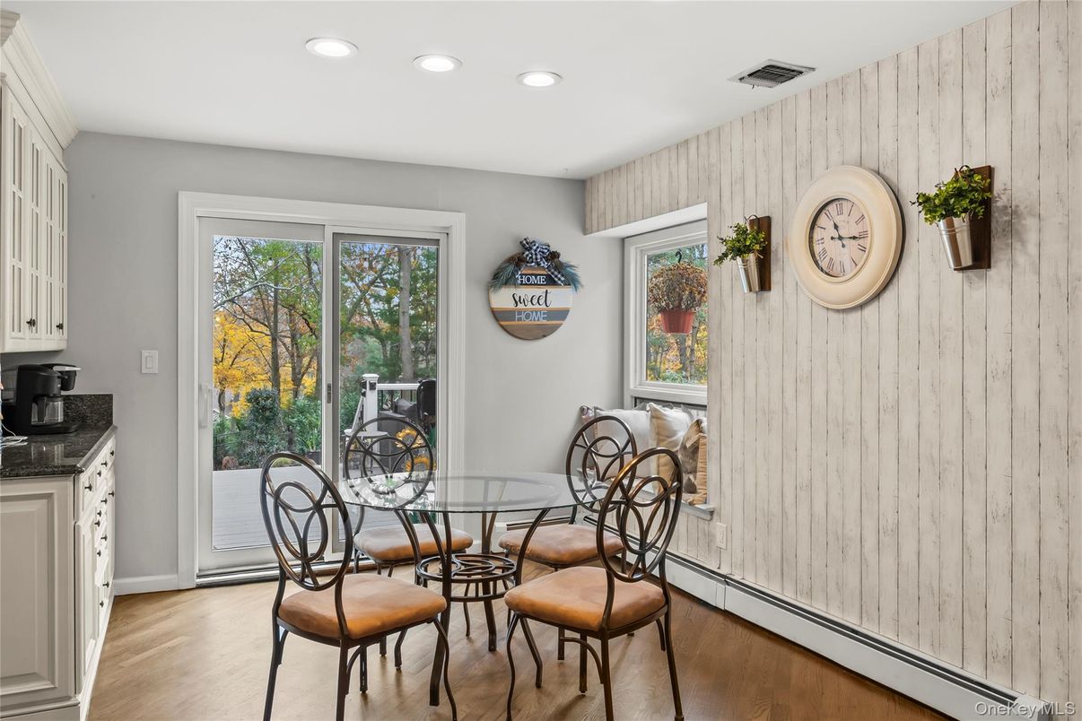 Dining room, Interior, Recessed Lighting, Wood Texture Flooring