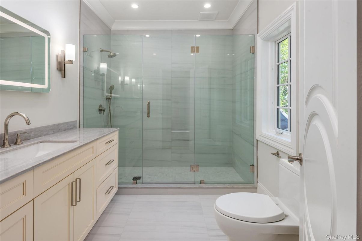Bathroom, Glass Shower, Interior, Recessed Lighting