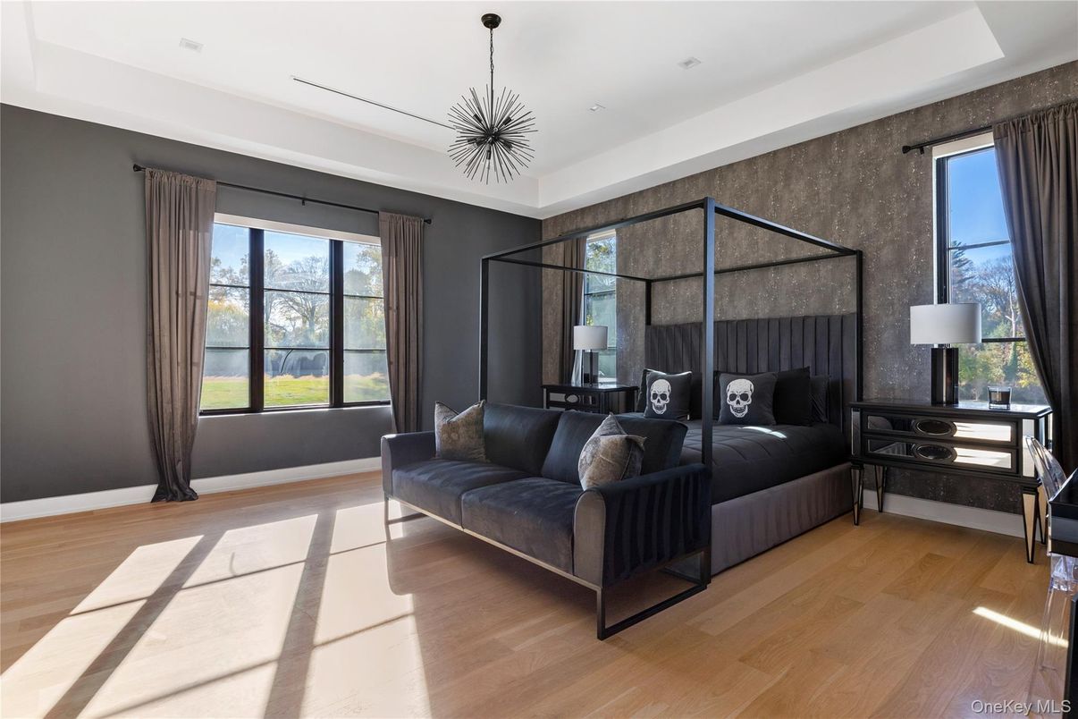 Bedroom, Interior, Pendant Lights, Wood Texture Flooring