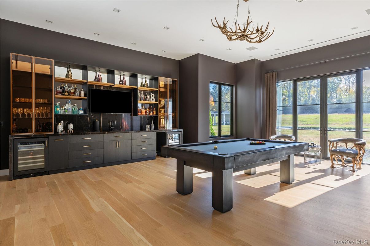 Billiard Table, Game Room, Interior, Recessed Lighting, Wood Texture Flooring