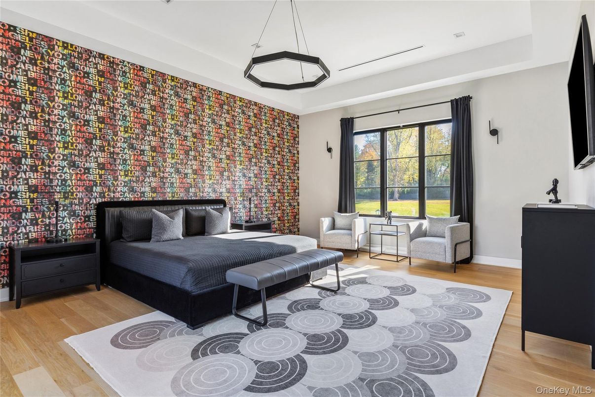 Bedroom, Interior, Pendant Lights, Wood Texture Flooring