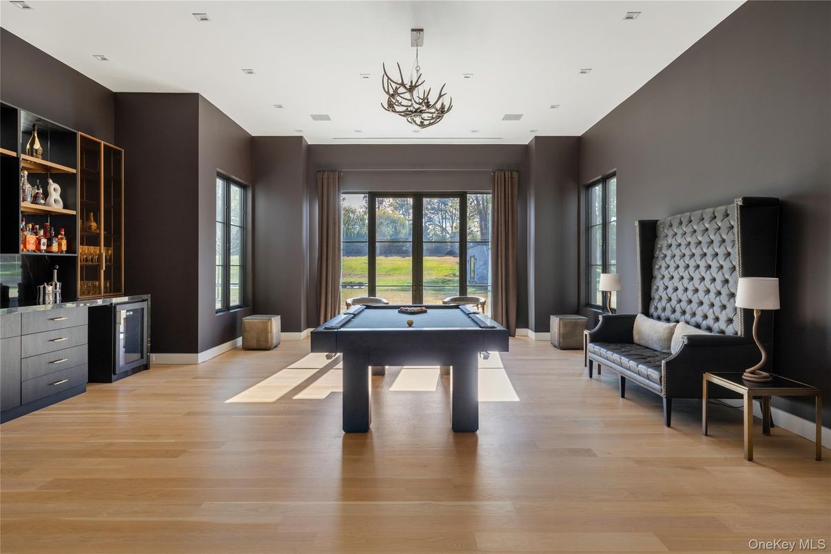 Billiard Table, Game Room, Interior, Recessed Lighting, Wood Texture Flooring