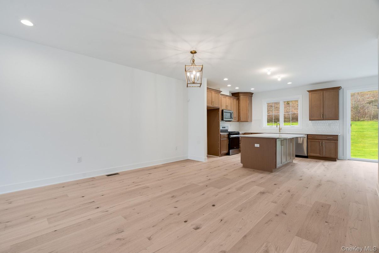 Interior, Kitchen, Pendant Lights, Recessed Lighting, Wood Texture Flooring