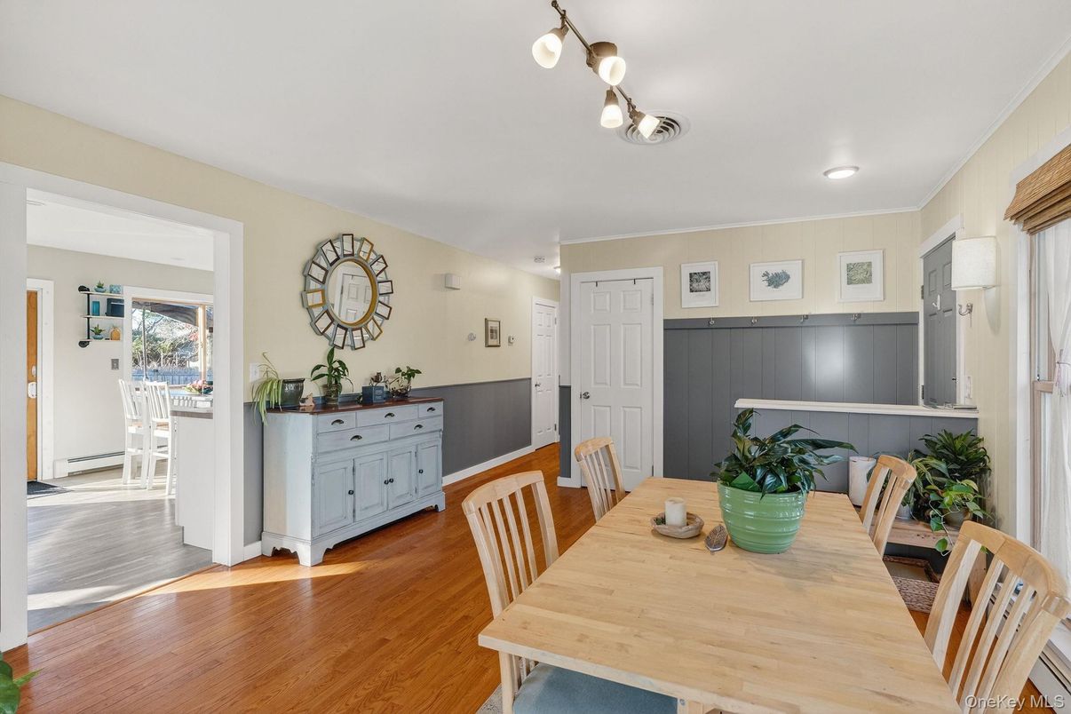 Dining room, Interior, Recessed Lighting, Wood Texture Flooring