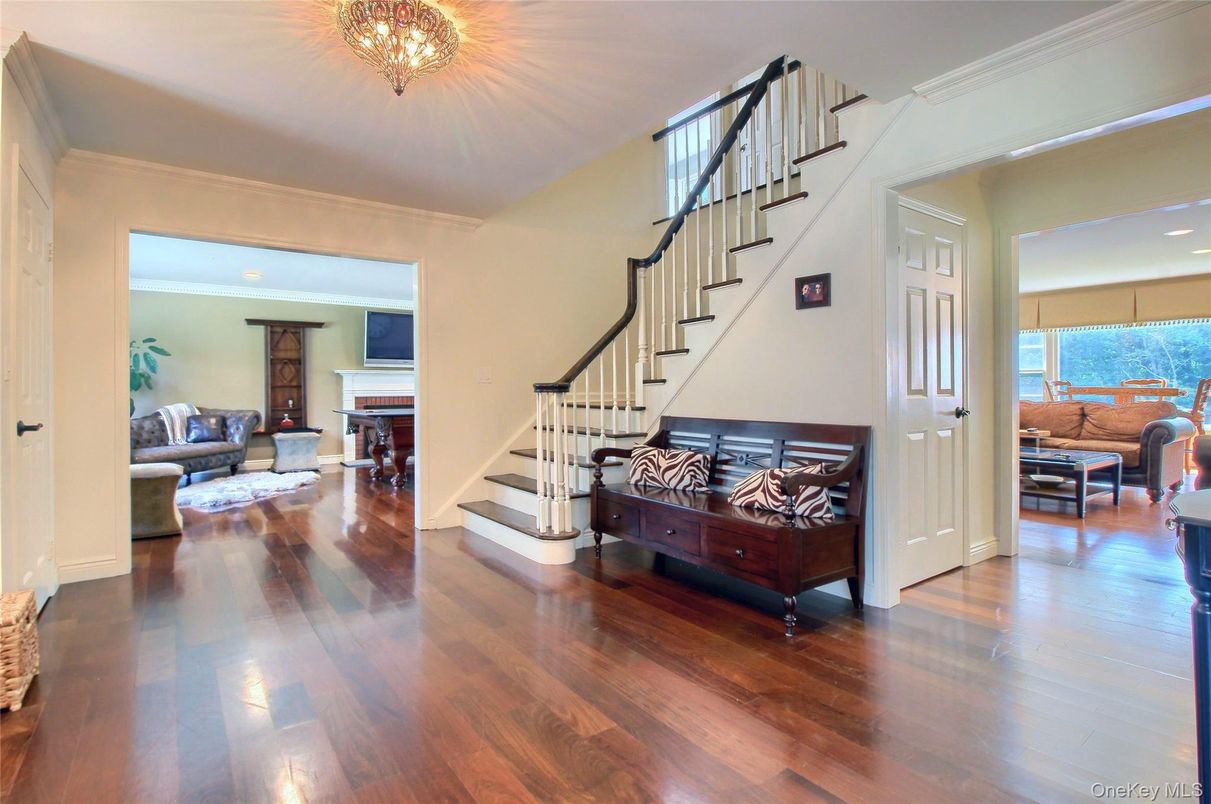 Fireplace, Interior, Living room, Recessed Lighting, Water, Wood Texture Flooring