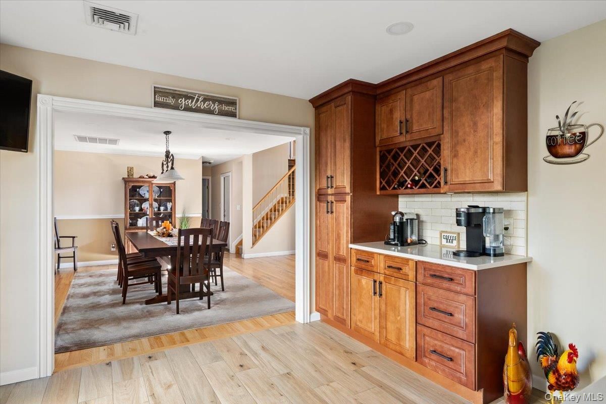 Dining room, Interior, Kitchen, Pendant Lights, Wood Texture Flooring
