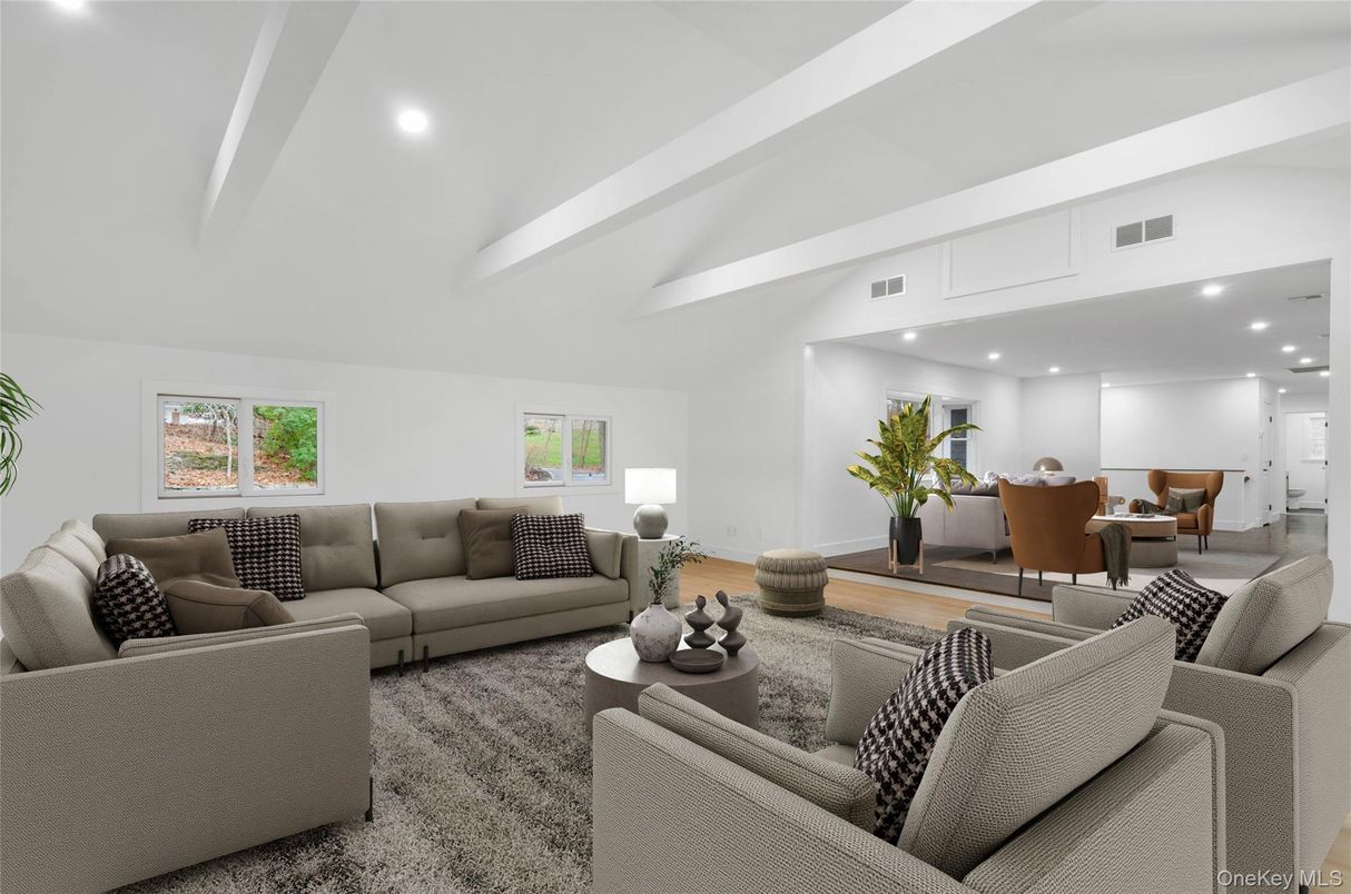 Dining room, Interior, Living room, Recessed Lighting, Wood Texture Flooring