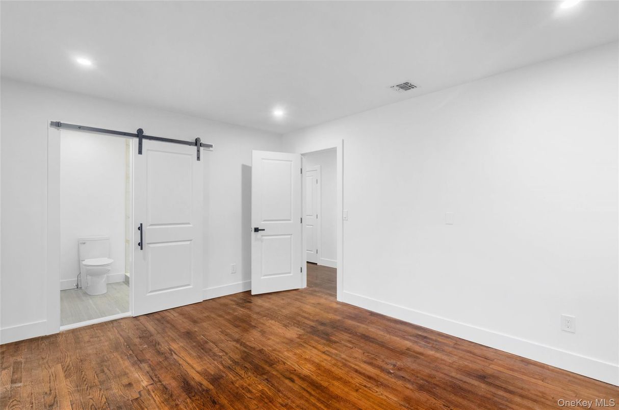 Bathroom, Empty room, Interior, Recessed Lighting, Wood Texture Flooring