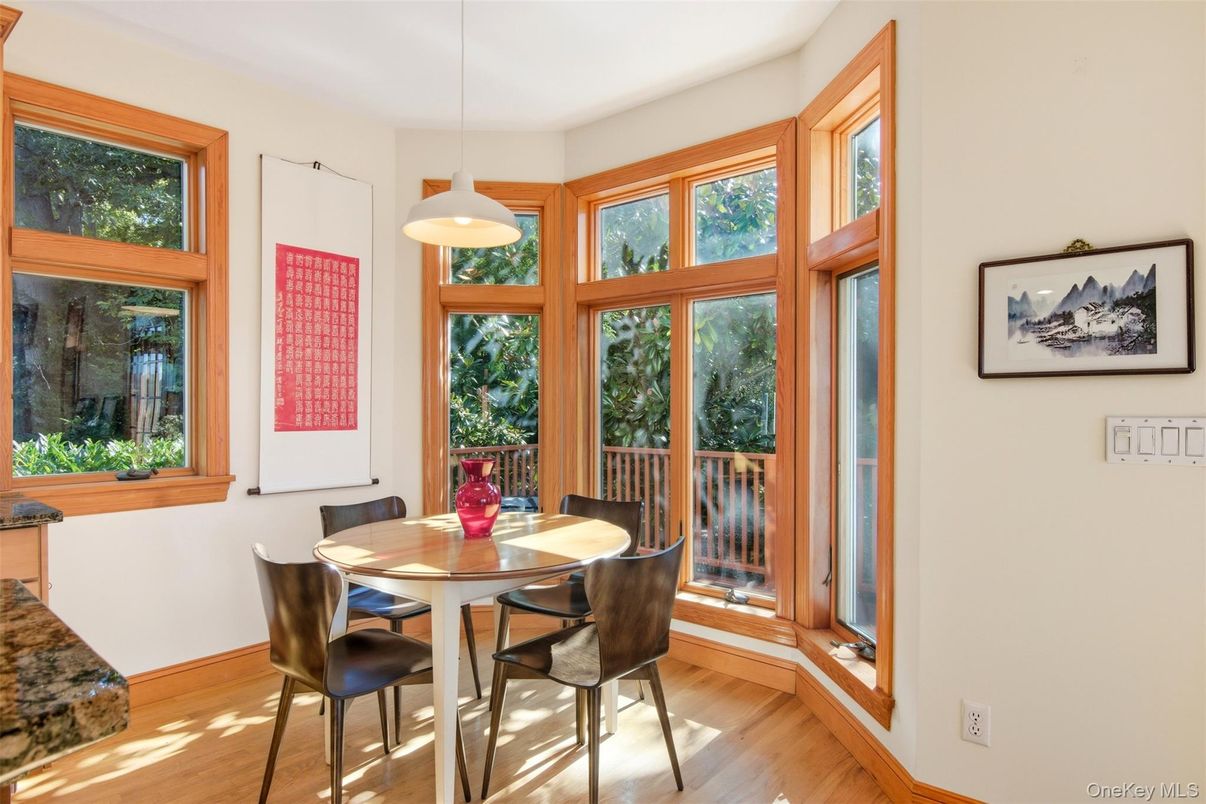 Dining room, Interior, Pendant Lights, Wood Texture Flooring