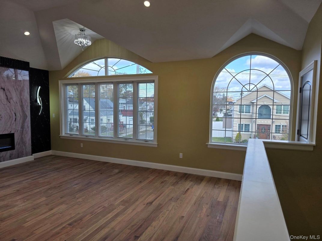 Empty room, Fireplace, Interior, Recessed Lighting, Wood Texture Flooring