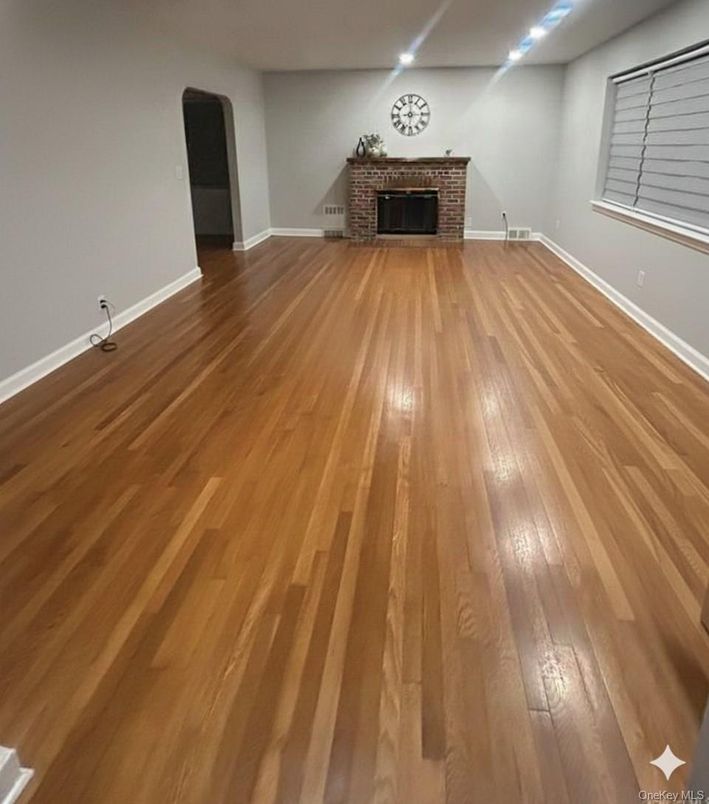 Empty room, Fireplace, Interior, Recessed Lighting, Wood Texture Flooring