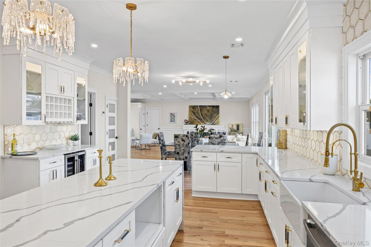 Chandelier, Interior, Kitchen, Pendant Lights, Recessed Lighting, Wood Texture Flooring