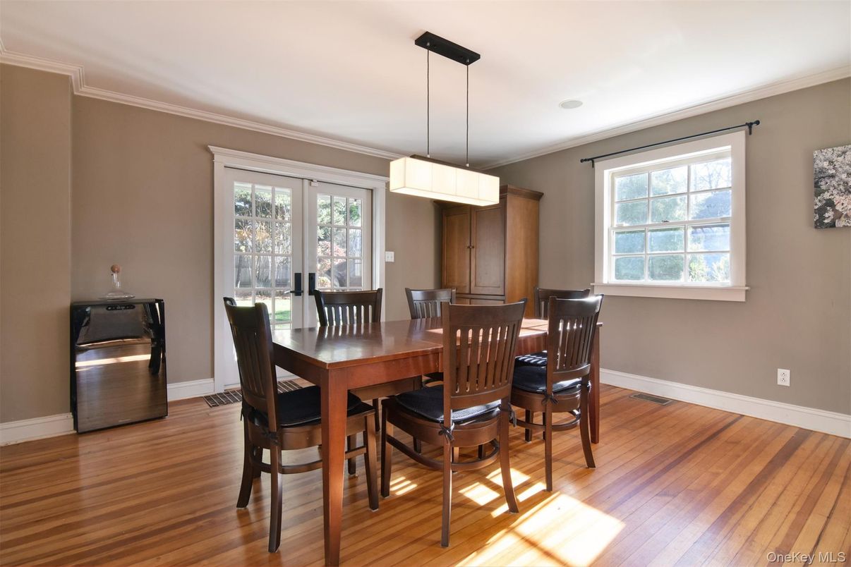 Dining room, Interior, Pendant Lights, Wood Texture Flooring