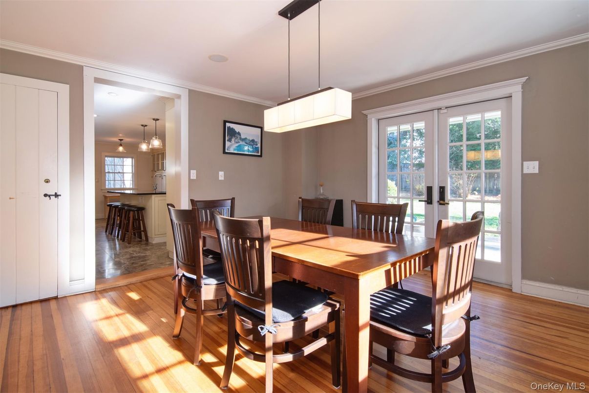 Dining room, Interior, Pendant Lights, Wood Texture Flooring