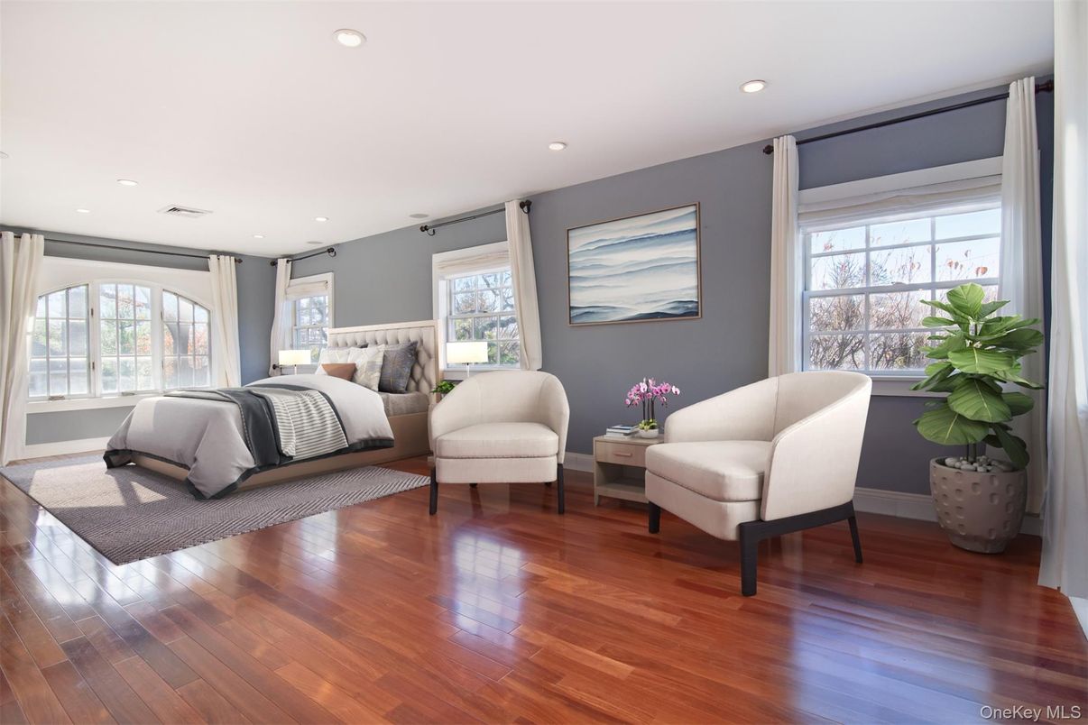 Bedroom, Interior, Recessed Lighting, Wood Texture Flooring
