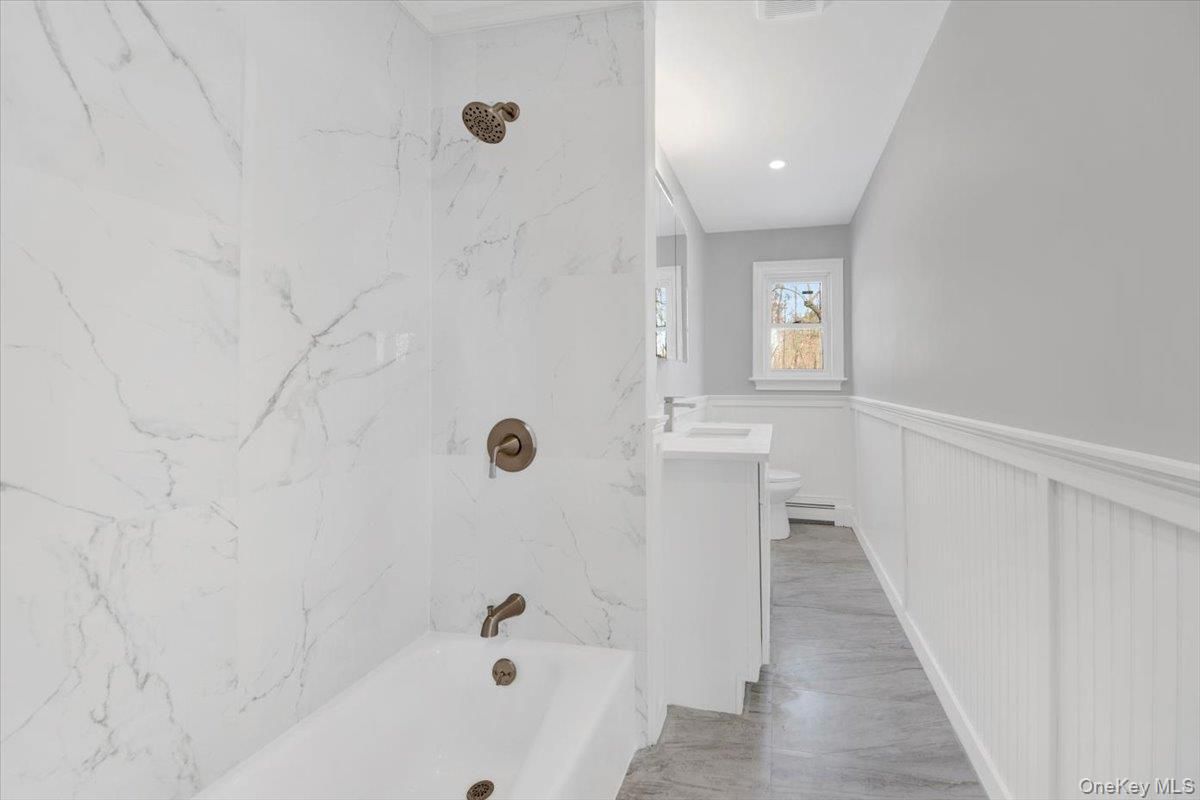 Bathroom, Interior, Marble Walls, Recessed Lighting