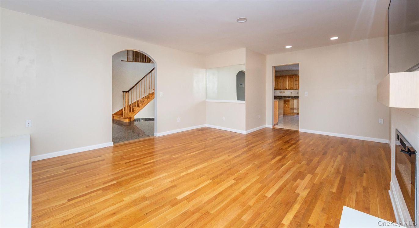 Empty room, Fireplace, Interior, Recessed Lighting, Wood Texture Flooring