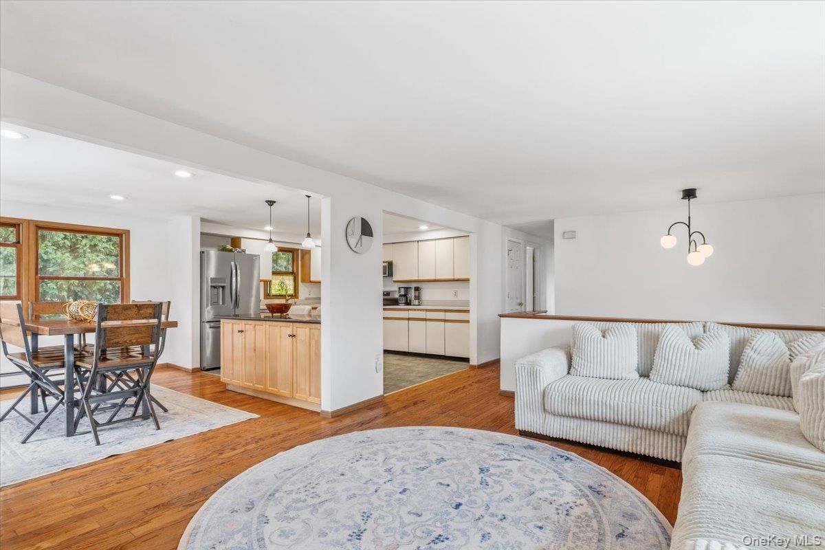 Dining room, Interior, Kitchen, Living room, Pendant Lights, Recessed Lighting, Wood Texture Flooring