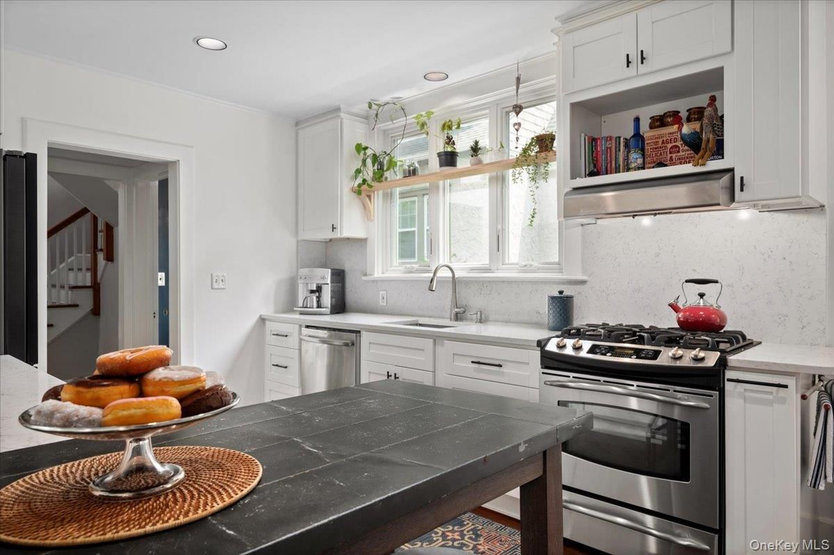 Interior, Kitchen, Recessed Lighting, Stainless Steel Appliances, Tile Countertops