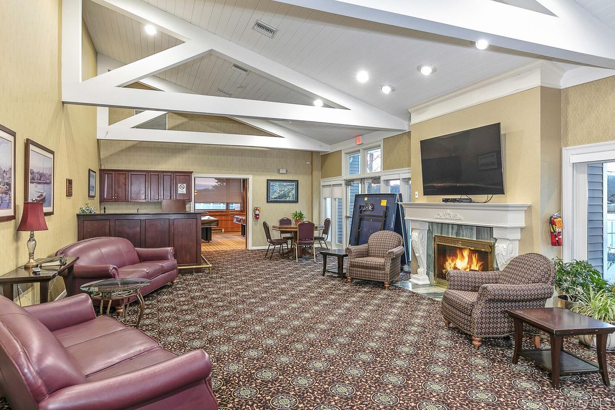 Dining room, Fireplace, Interior, Living room, Recessed Lighting