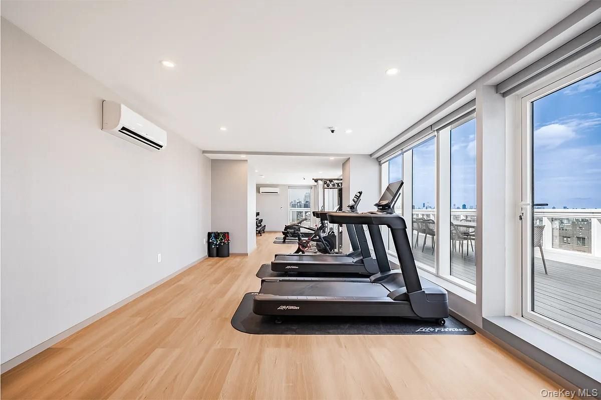 Fitness Equipment, Gym, Interior, Recessed Lighting, Wood Texture Flooring