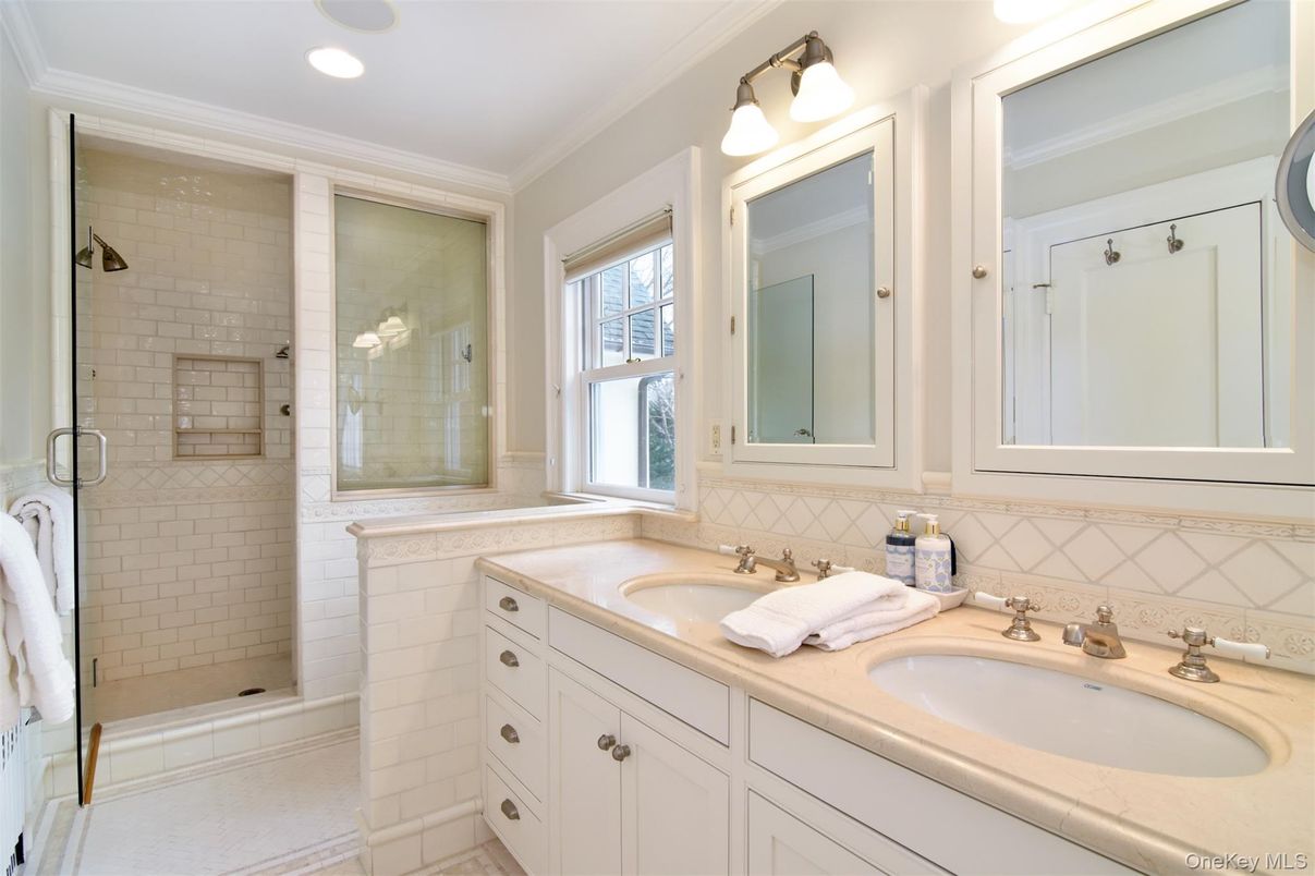 Bathroom, Dual Sink Vanities, Glass Shower, Interior, Recessed Lighting