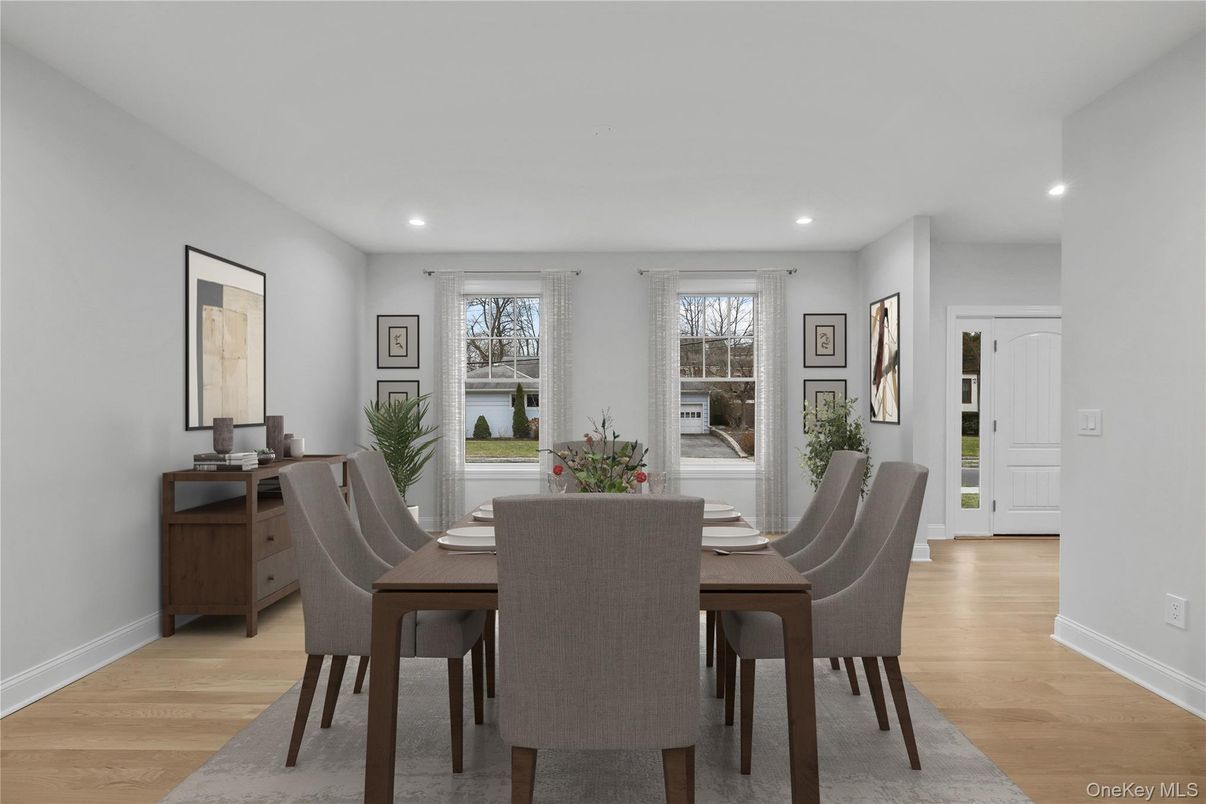 Dining room, Interior, Recessed Lighting, Wood Texture Flooring