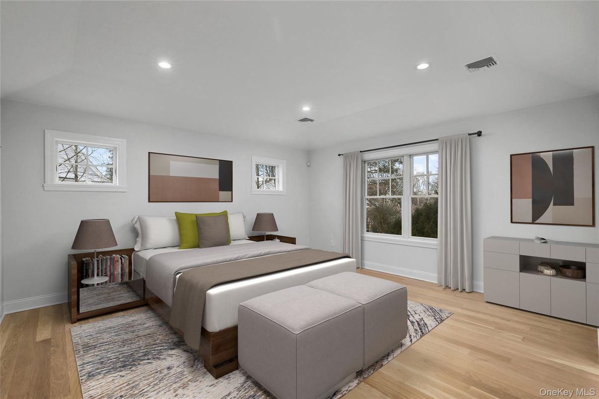 Bedroom, Interior, Recessed Lighting, Wood Texture Flooring